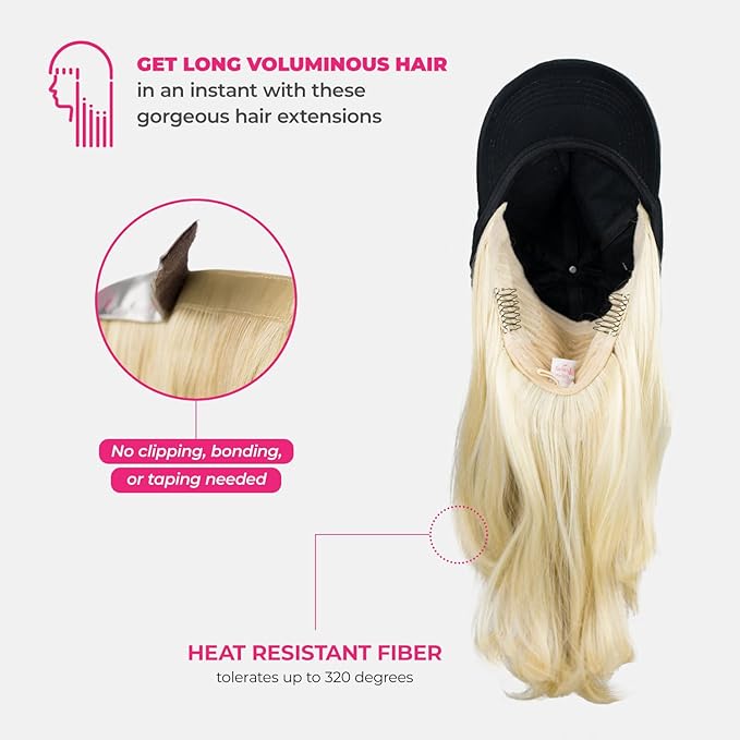 MILANO COLLECTION Wig &amp Hat Combo 18 Attachable Hair with Hat Chic Hat and Hair Extension Pack with Attachable Synthetic Hair Blonde