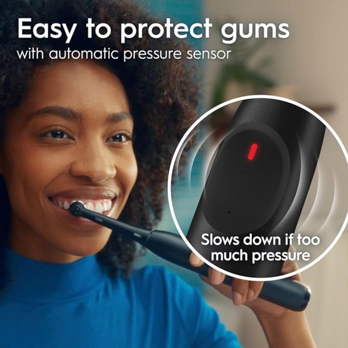 Oral-B iO Simple Clean Rechargeable Electric Powered Toothbrush Night Black with 1 Gentle Care Brush Head and 1 Black Travel Case - Automatic Pressure Sensor to Protect Gums - 3 Modes - 2 Min Timer