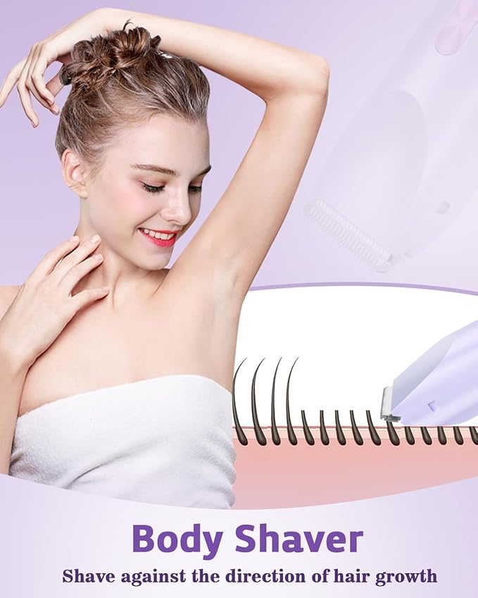 Bikini Trimmer for Women Dual-Head Women's Electric Razor 2-in-1 Electric Shaver for Women Pubic Hair/Legs/Arms/Underarm/Face IPX7 Waterproof Wet/Dry Use (Purple)