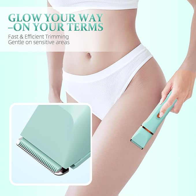 5-in-1 Bikini Trimmer for Women IPX7 Waterproof Electric Razors Shaver Cordless Body Hair Trimmer Facial &amp Pubic Hair Removal Ceramic Blade (Pure Green)