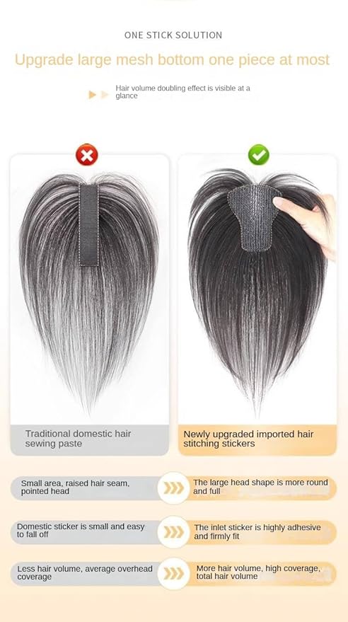 Hook and Loop Strap Human Hair Bangs No Clips Magic Paste Toppers For Women Female Upgrade Sewing Stickers Increase Volume of Fluffy Hair Patches (Dark Brown Air Bangs 6x8cm)