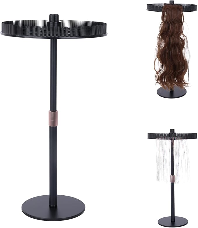 Adjustable Hair Extension Stand ? Matte Black Metal 11?17.5 Height Tangle-Free Storage &amp Display for Bangs Clip-Ins Color Strips Colored Clip Hair Extensions &amp More Non-Slip Base Easy