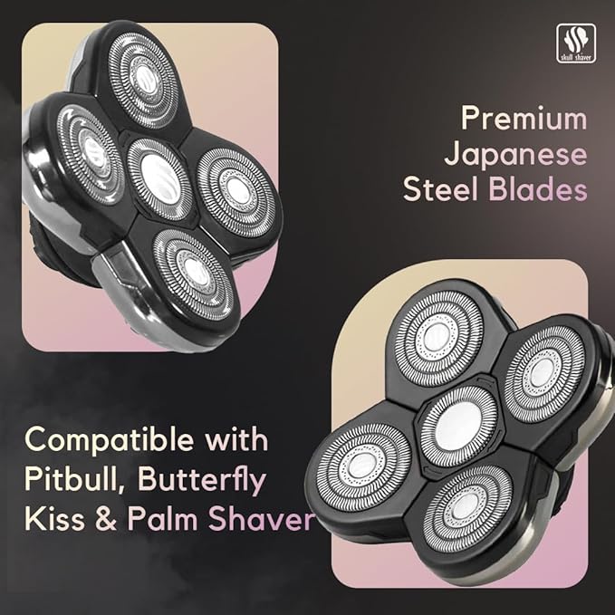 Skull Shaver Baron Replacement Shaver Head Blade - Smooth Close Shave - Wet &amp Dry Use - Flexible 5-Head Design - Quick Twist Lock - Universal Fit