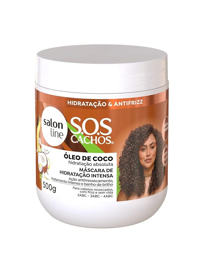 Salon Line - Linha SOS Cachos (Oleo de Coco) - Mascara de Hidratacao Intensa 500 Gr - (SOS Curls (Coconut Oil) Collection - Deep Treatment Moisturizing Mask Net 17.63 Oz)