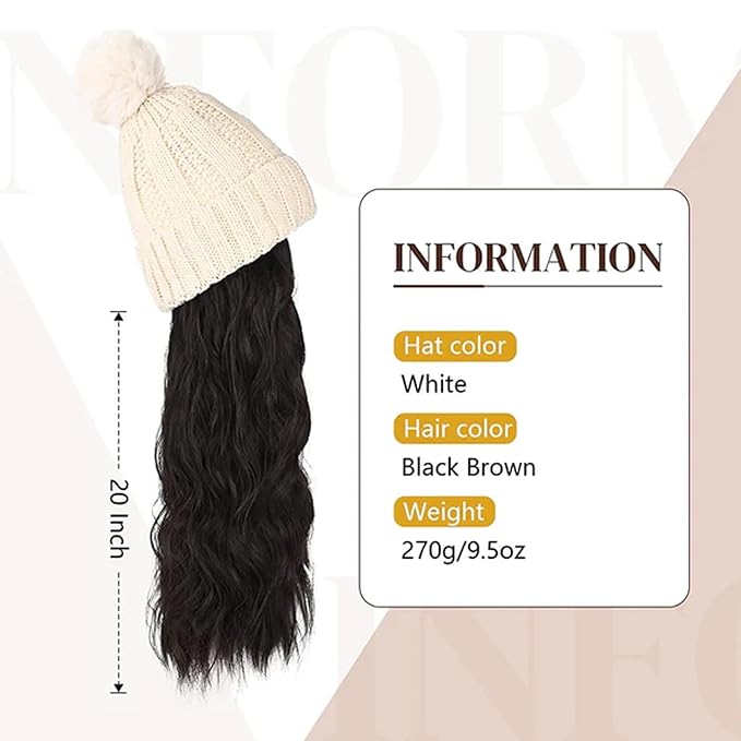 Women Winter Beanie Hat with Wig Big Wavy Curly Hair Extensions Knit ski Snow Cap Attached Party Daily Weddings Wig