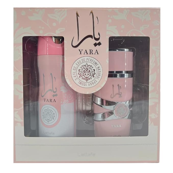 Lattafa Yara Gift Set 2 Piece | Heliotrope Orchid Tangerine Gourmand Accord and Tropical Fruits | Black Pepper Pinapple Tobacco Amber Vanilla Dry Woods Benzain Labdanum