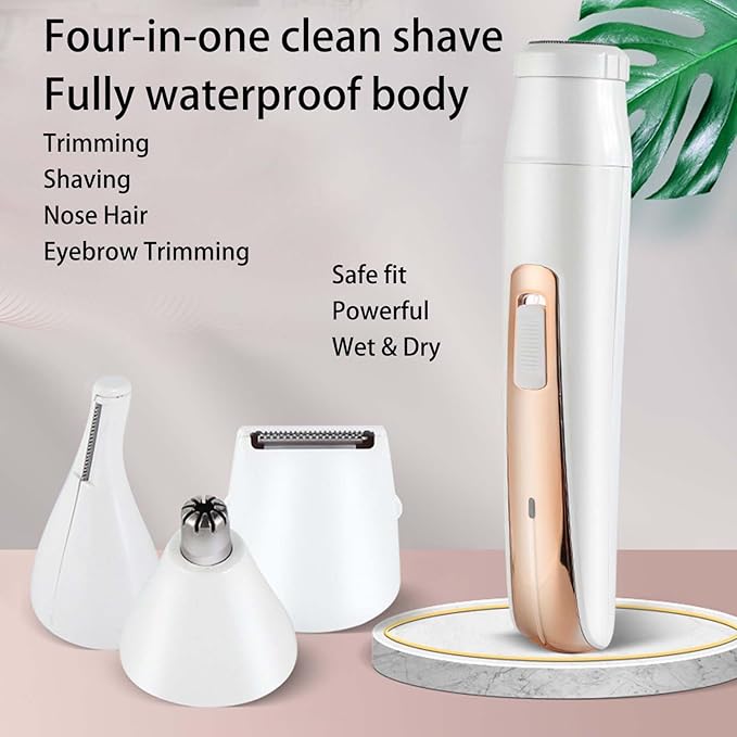 Womens Electric Razor Face Shaver Facial Hair Remover Electric Bikini Trimmers for Legs Travel Razor for Eyebrow Ear Nose Hair Lip Beard Armpit (Gold 4 in 1