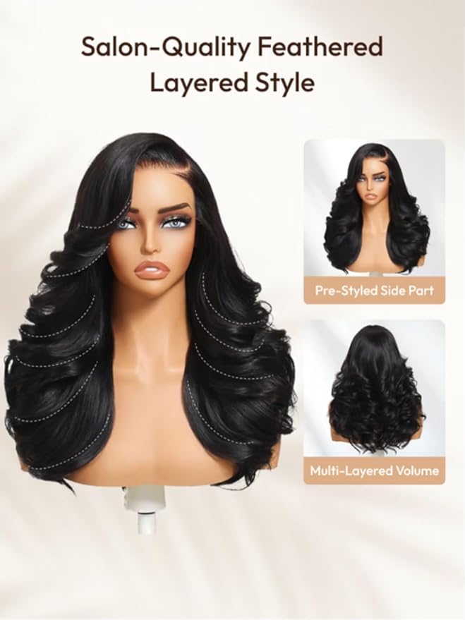UNICE Bye Bye Slip Wig Feathered Layer Side Part Human Hair Glueless Wigs with Secure Silicone Strips and Drawstring 200% Density Flexible Mesh Cap Bleached Knots Pre Everything Wig 12 Inch