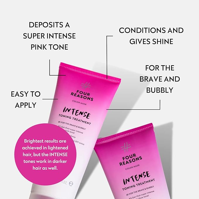 Four Reasons Color Mask INTENSE - Pink ? (27 Colors) Intensive Toning Treatment - Color Depositing Conditioner ? Semi Permanent Hair Dye for Lightened and Colored Hair? 100% Vegan 6.76 fl oz