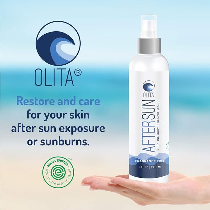 Olita AfterSun Body Serum - Fragrance Free - 8 oz - Hydrating Body Oil with Aloe Vera - All-Natural with Vitamin E - Cooling Sunburn Relief