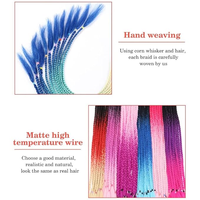 SONGCHAO Fake Hair Bun 24 Inch Braided Ponytail Multicolor Braid Extensions Rainbow Braided Hair Extensions Synthetic Wigs with Elastic Bands Hair Accessories (Color : 0030 Size : 24inch)