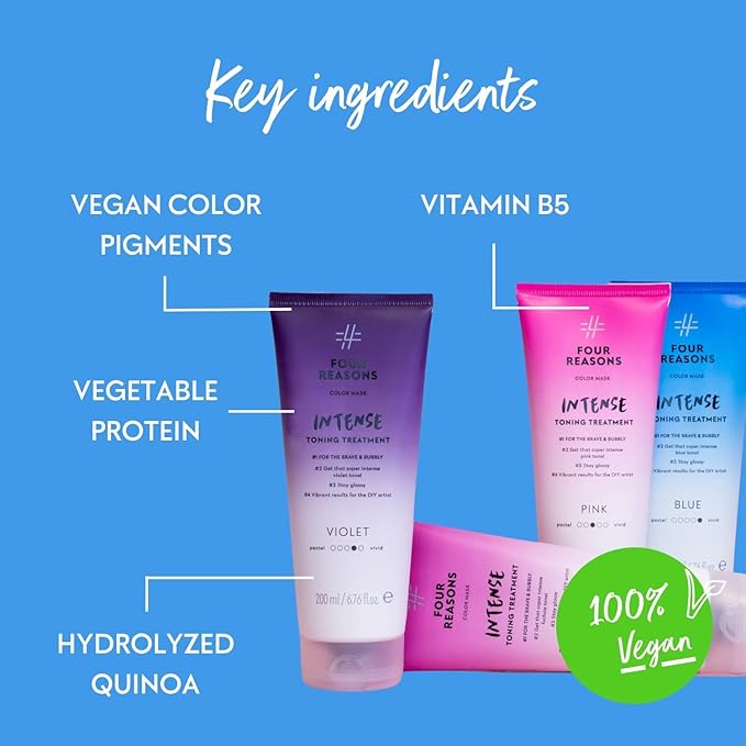 Four Reasons Color Mask INTENSE- Blue ? (27 Colors) Intensive Toning Treatment - Color DepositingConditioner ? Semi Permanent Hair Dye for Lightened and Colored Hair? 100% Vegan 6.76 fl oz