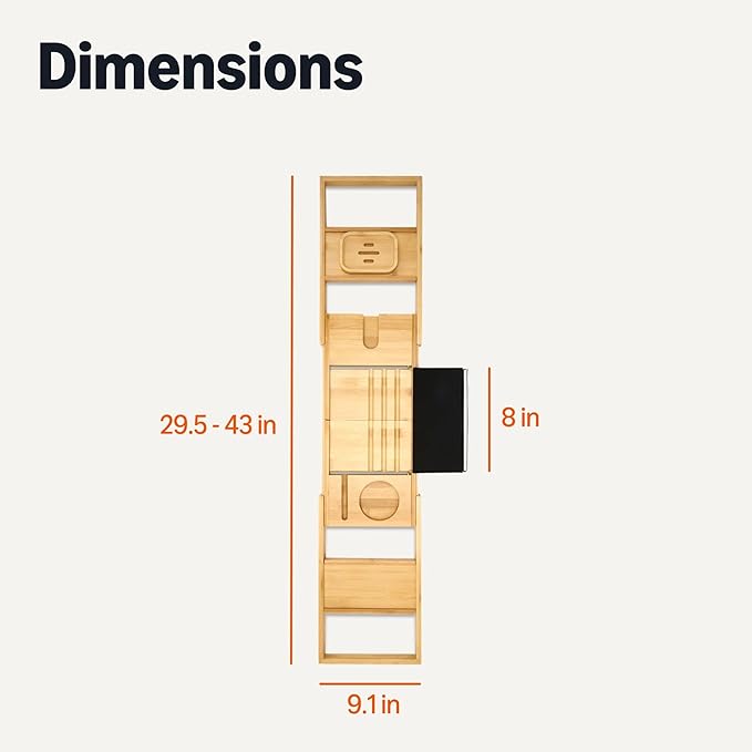 Amazon Basics Expandable Bamboo Bathtub Tray 43 x 1.3 x 1.3