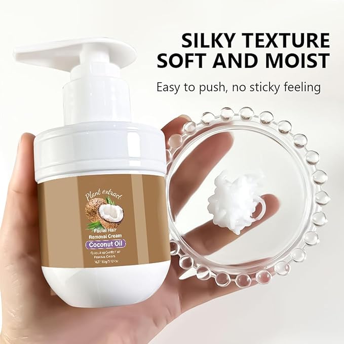 Coconut Oil Facial Hair Removal Cream - Effective Quick Hairs Removers Body Hair Remover Cream With Coconut Oil Aloe and Peach for Women Men Body Sensitive Skin (2pcs)