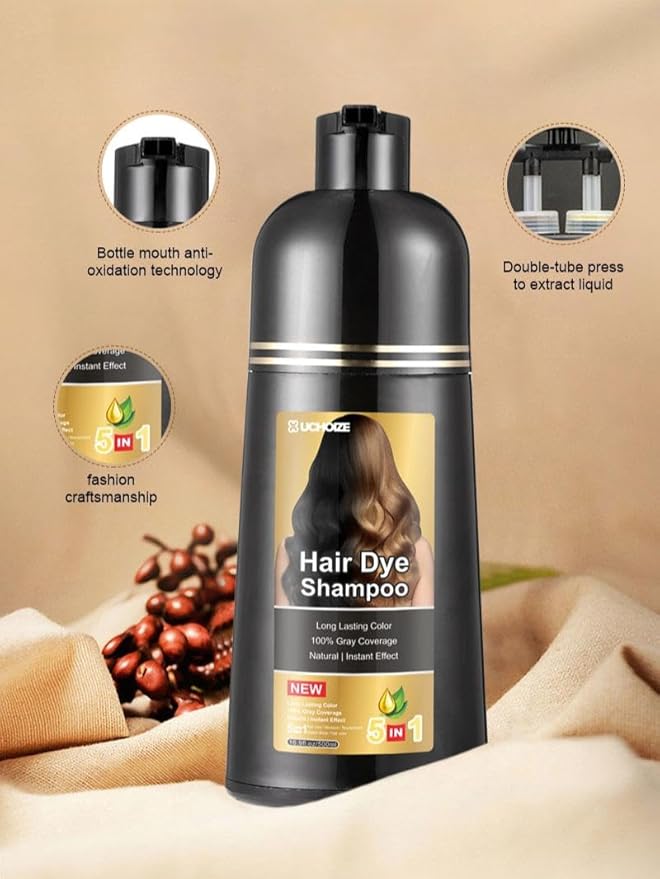Hair Dye Shampoo 5 in 1 Hair Color Shampoo for Women &amp Men Instant Grey Coverage Herbal Natural Champu Para Canas Mujer y Hombre (Wine Red 500ml)