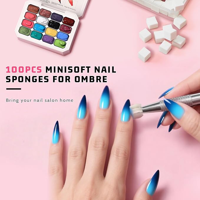 Sponge Pat Paint Nail Gel Ombre Nails Gradient Gel Nail Blush Blooming Aura Nails Drawing Stripper Floral Painting DIY Nail Art No Wipe UV/LED Curing (16 Colors i)