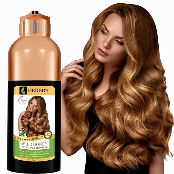 HERBBY Hair Color Shampoo for Gray Hair Coverage&ampColor Transform with 9 Herbal Extracts ?Long Lasting(6-8 Weeks)ShinyEvenly ColoredInstant Hair Dye Shampoo&ampConditioner 500 Ml (WILD HONEY C