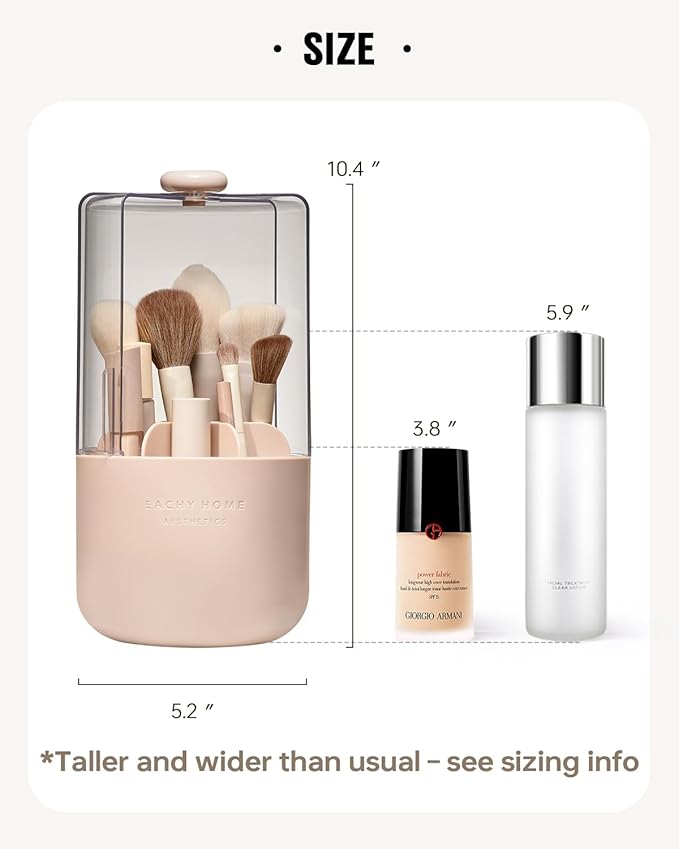 EACHY Makeup Brush Holder 360° Rotating with Dustproof Lid Waterproof Material 7 Compartments for Organized Storage Stylish and Durable Design for Vanity (Pink)