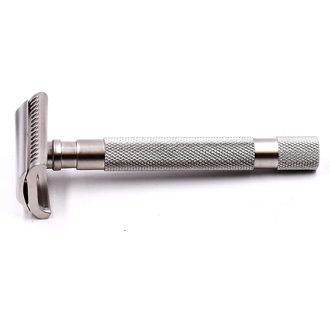 Parker Semi-Slant Safety Razor ? Satin Chrome Finish | Smooth Efficient Double Edge Wet Shaver for Men | Slanted Cutting Action + 5 Platinum Blades Included | Iconic Brand