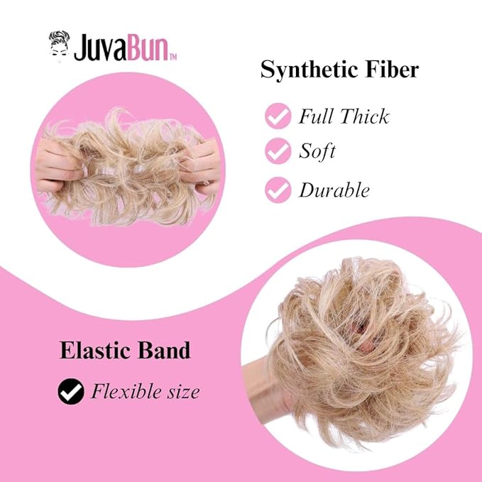 JUVABUN Small Messy Bun Hair Piece - Light Gray | Curly Real Human Hair for Everyday Wear | Washable &amp Realistic Synthetic Pieces for Women's Updos | Scrunchie