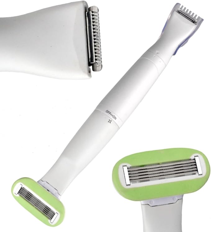 2-in-1 Pubic Hair Trimmer for Women &amp MenElectric Bikini Shaver with Thinning Clipper &amp Manual Safety RazorPainless Body Haircut Remover for Intimate AreaArmpitLegBattery Operated