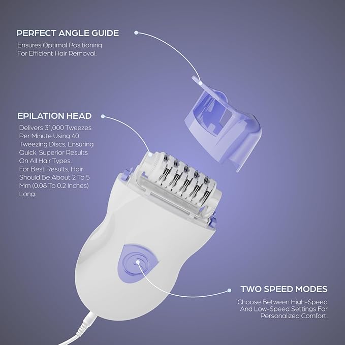 Epilady Speed Corded Epilator for Women ? Dual-Speed 40-Disc Root Hair Removal Device for Legs Underarms and Bikini Area Compact Waterproof Anti-Pinch Design for Smooth Long-Lasting Results