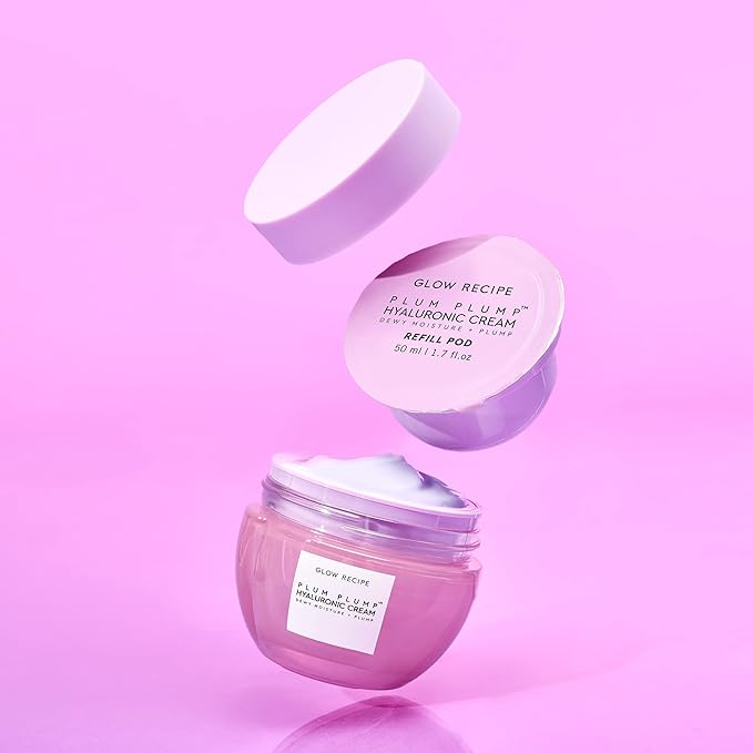 Glow Recipe Plum Plump Hyaluronic Acid Face Cream Refill - Hydrating Firming &amp Plumping Facial Moisturizer for Women &amp Men - Korean Skin Care with Polyglutamic Peptides for Dry Skin Wrinkles