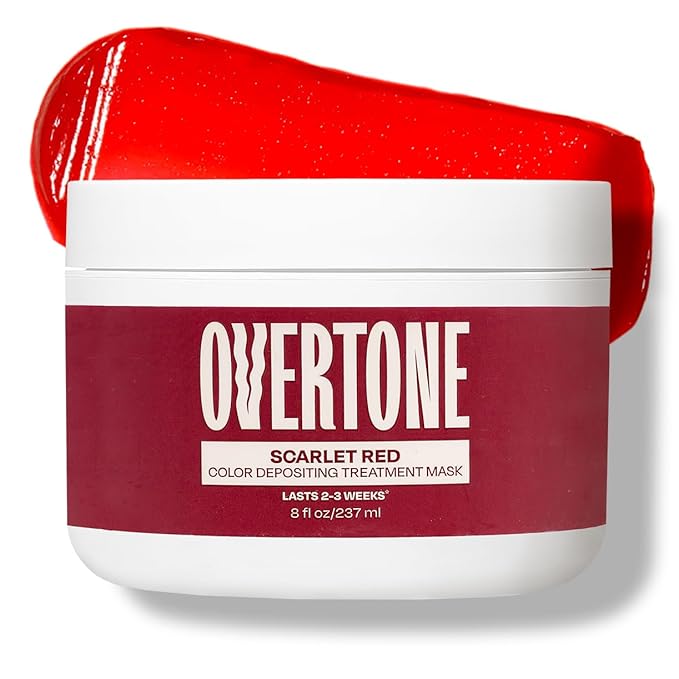 Overtone Semi Permanent Hair Color Conditioner Scarlet Red 8 oz Nourishing Damage-Free Color Depositing Mask for All Hair Types with Shea Butter &amp Coconut Oil Vegan &amp Cruelty-Free