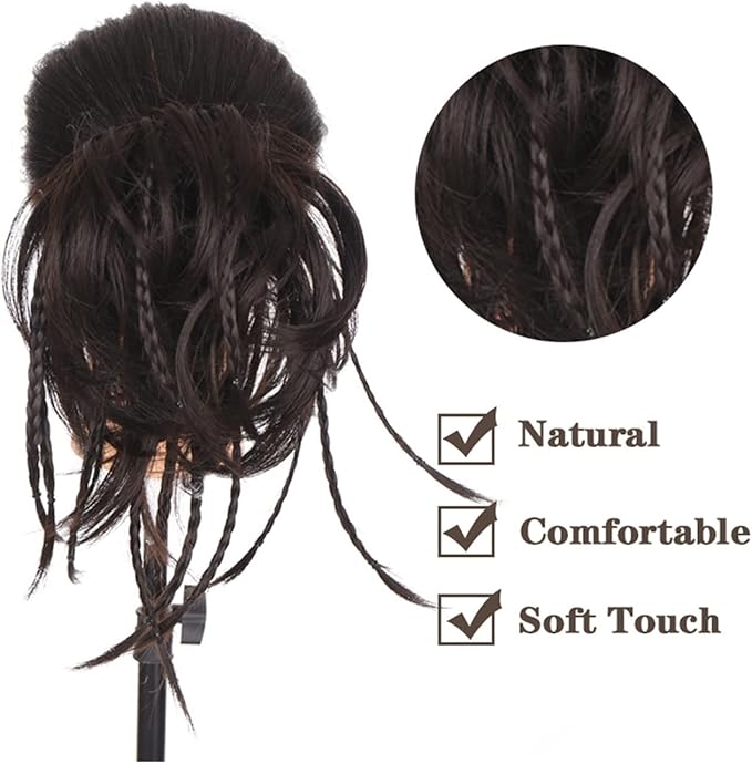 HIHELO Synthetic Straight Bun with Braids Extension Messy Bun Ponytail Hair Hoop Hair Accessories for Women Natural Wigs (Color : 06)