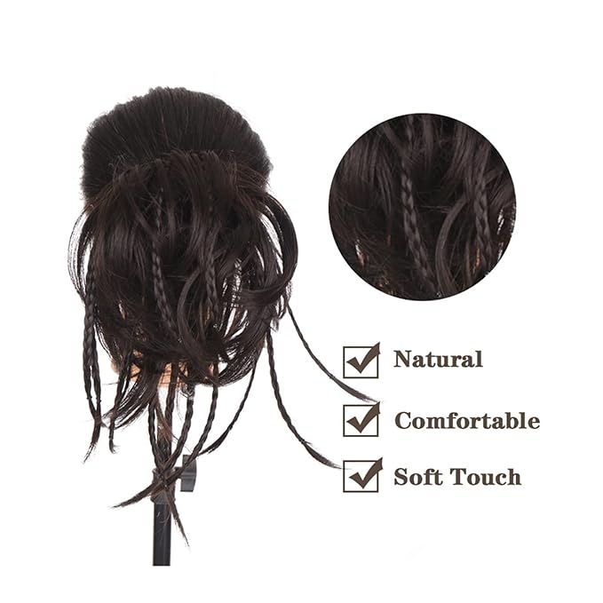 UNNS Hair Chignon Synthetic Straight Bun with Braids Extension Messy Bun Ponytail Hair Hoop Hair Accessories for Women Natural Wigs Bun Hair Pieces for Women (Color : 03)