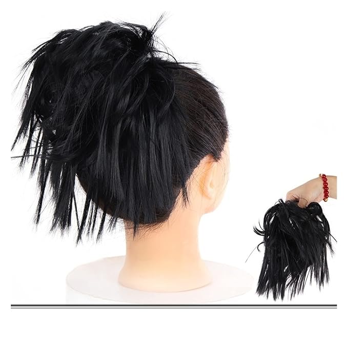 EARSHOT Hair Buns Hair Piece Messy Bun Hair Slice Ponytail Hair Extensions with Elastic Rubber Band Synthetic Fluffy Bun Women Wig Hair Bun Hair Accessories For Girls (Color : 001)