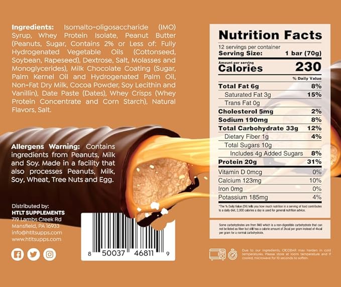 CICOBAR by HTLT | Soft &amp Delicious Protein Bars | 20g of Plant-Based Protein and only 230 Calories per Serving | High-Protein Snacks for Adults | 12-Pack (Milky Crisp)