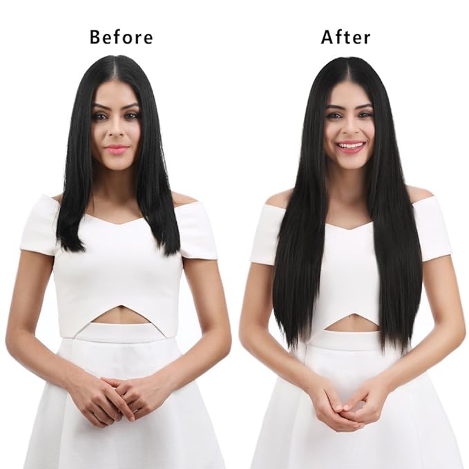 REECHO 20 Straight Long 4 PCS Set Thick Clip in on Synthetic Hair Extensions Dark Brown with Little Reddish