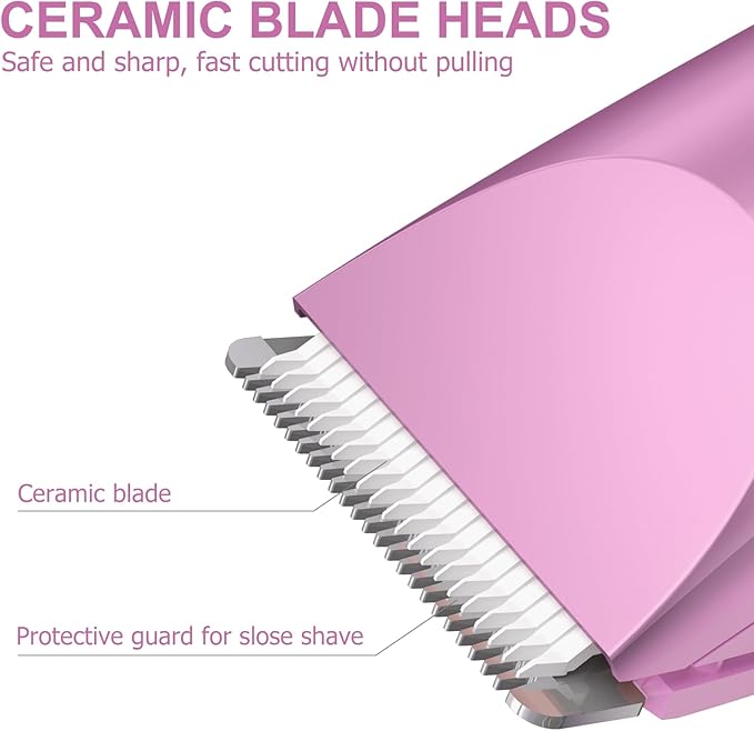 OLOV Electric Body Hair Trimmer - Groin Trimmer for Men - Bikini Trimmer Women - Wet/Dry Shaver Groomer Replaceable Ceramic Blade Heads USB Recharge Dock Waterproof Hygiene Razor Pink