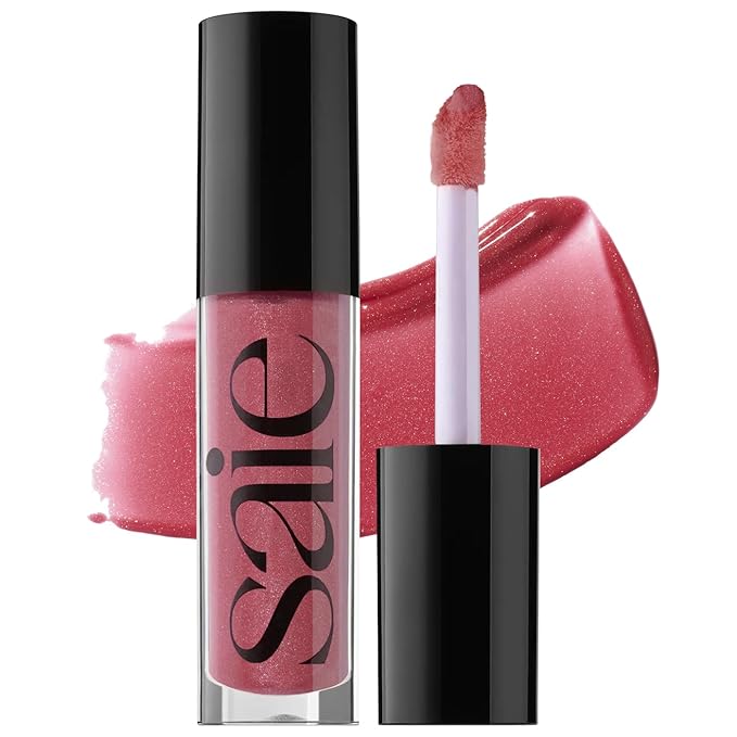 Saie Glossybounce - Hydrating Lip Gloss and Tinted Lip Oil Hybrid with Hyaluronic Acid &amp Jojoba Oil for Non-Sticky Ultra-Shiny Plump &amp Soft Lips - Everyday Makeup Essential - Remix (.17 oz)