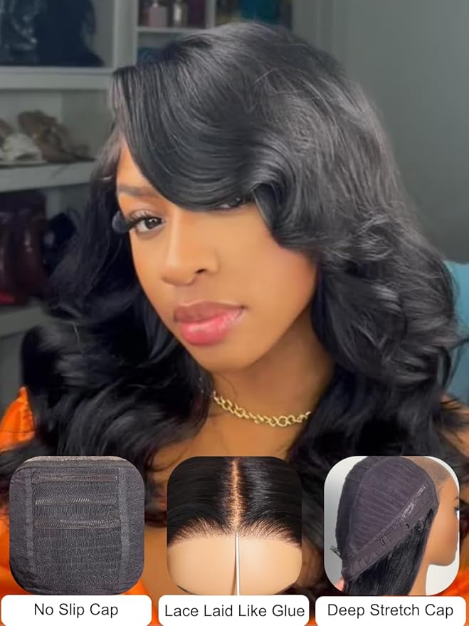 UNICE Bye Bye Slip Wig Feathered Layer Side Part Human Hair Glueless Wigs with Secure Silicone Strips and Drawstring 200% Density Flexible Mesh Cap Bleached Knots Pre Everything Wig 12 Inch