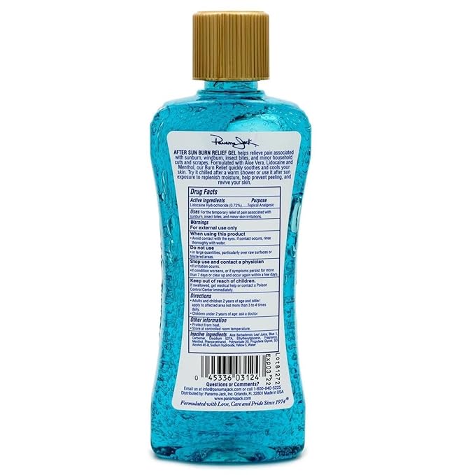 Panama Jack Burn Relief Gel - After Sun Topical Analgesic Cools &amp Soothes Sunburns Insect Bites Cuts &amp Scrapes Contains Aloe and Menthol 8 FL OZ