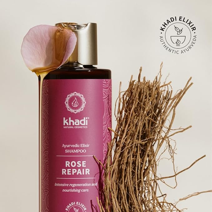 khadi ROSE REPAIR Ayurvedic Shampoo - Intensive regeneration &amp nourishing care for damaged hair - 100% natural &amp silicone-free - 6.7 fl oz