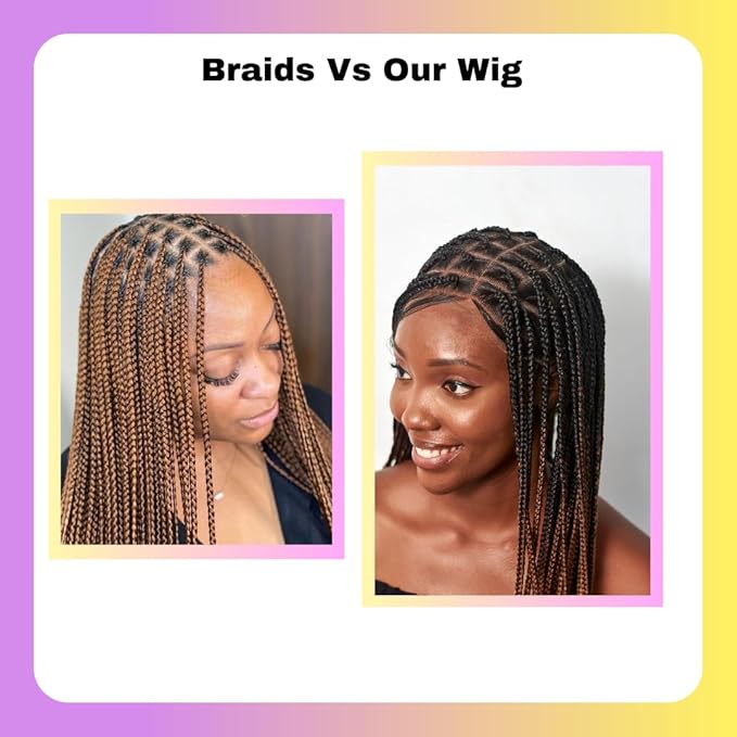 Wow Braids Box Braid Wig - Knotless Braided Wigs for Black women with 360 glueless Full Swiss Lace Cap &amp Human Baby Hair Frontal Synthetic Long Neat African Handmade Braiding - 36 / Ombre C14