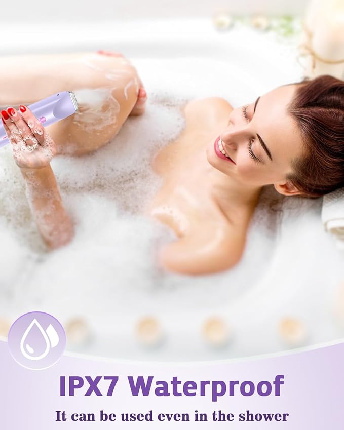 Bikini Trimmer for Women Dual-Head Women's Electric Razor 2-in-1 Electric Shaver for Women Pubic Hair/Legs/Arms/Underarm/Face IPX7 Waterproof Wet/Dry Use (Purple)