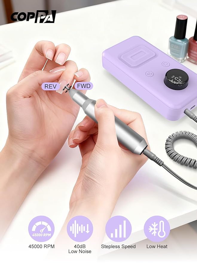 COPPA Portable Nail Drill NDK106 Electric Nail Drill Professional Kit with 12 Bits 31 Sanding Bands 45000RPM Rechargeable Nail Drills Machine for Acrylic Nails Gel Polishing Removing Home &amp Sal