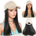 Baseball Cap with Hair Extensions Hat Wig Adjustable Hat Attached Short Straight 16 Synthetic Hairpiece for Women Dark Black