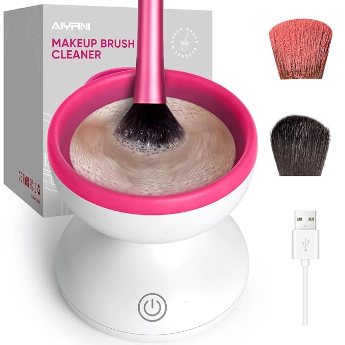 Alyfini Makeup Brush Cleaner Machine-Professional Electric Make up Brushes Cleaner Cleanser Solution for Kabuki Foundation Liquid Powder Face Makeup Self Tanner BrushGifts for Women Stocking Stuffers