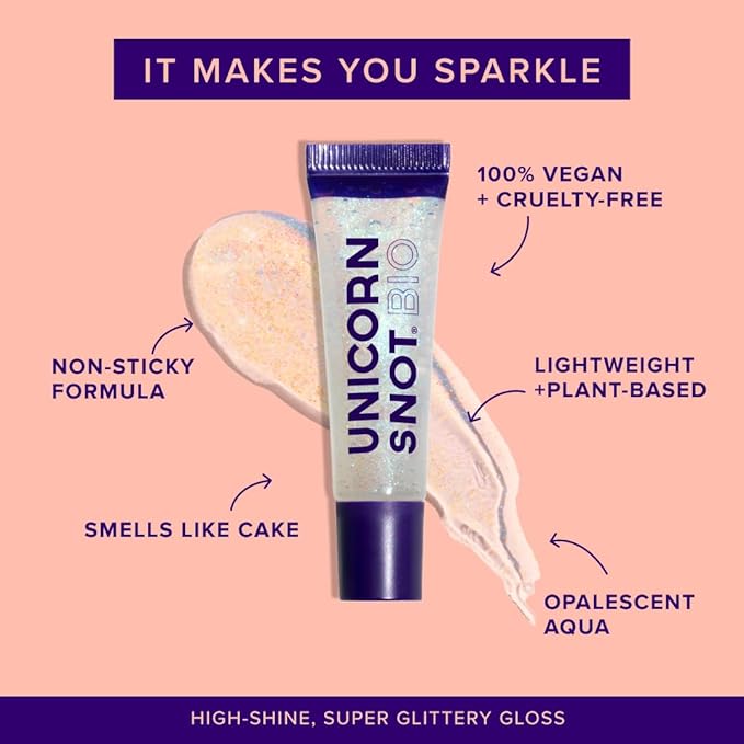 UNICORN SNOT Plant-Based Glitter Lip Gloss | Sparkly &amp Shimmer Lips for Christmas Glitter Makeup | Stocking Stuffers for Holiday Gift | Vegan &amp Cruelty Free 0.37 fl oz (BIO Galaxy)