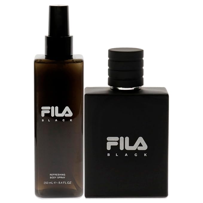 FILA Black - Invigorating and Spicy EDT and Body Spray for Men with Citrus Jasmine and Amber Notes - Cologne for Men with Long Lasting Scent - 2 pc