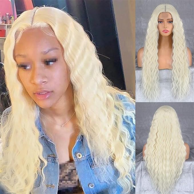 Azedssw Black Blond Split Afro Wig Long Curly Wig Natural Synthetic Hair For Ladies Party Bob Wig
