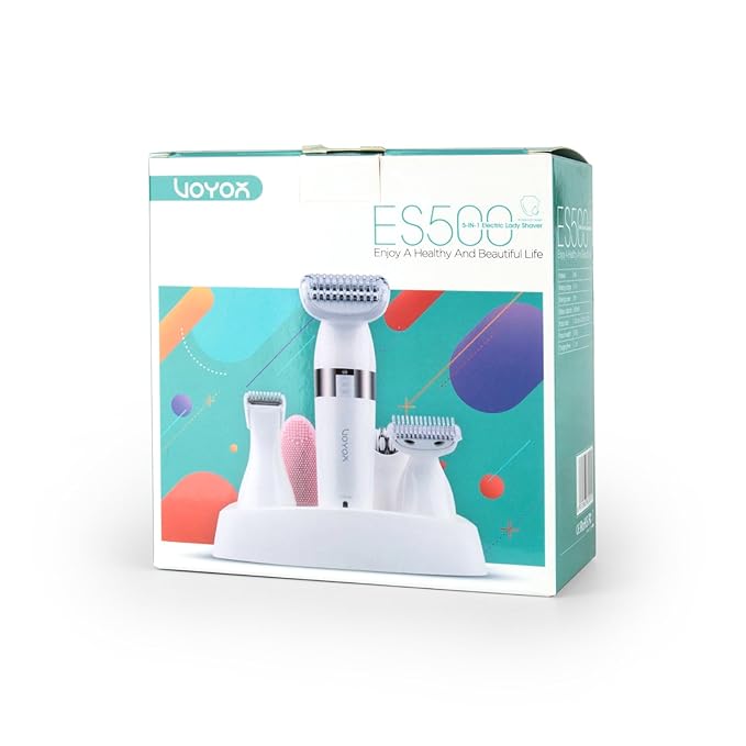 VOYOR Electric Shaver for Women Bikini Trimmer Hair Remover for Face Body 5 in 1 Groomer Kit Lady Shaver Bikini Razor Women for Hair Trimmer Cordless Rechargeable Waterproof ES500