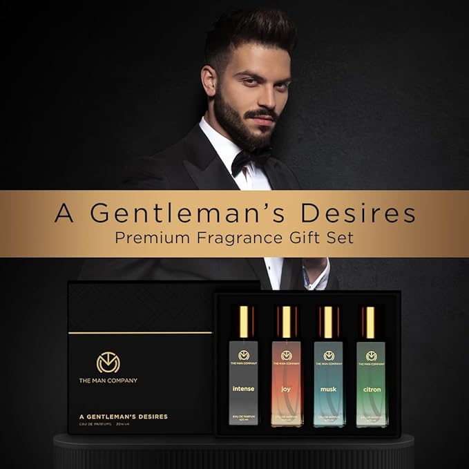 The Man Company Specially Curated Perfume Gift Set 4X20Ml - A Gentlemen's Desire | Premium Long-Lasting Fragrance| Citron For Travel| Intense For Office| Musk For Sports| Joy For Outing80 Ml