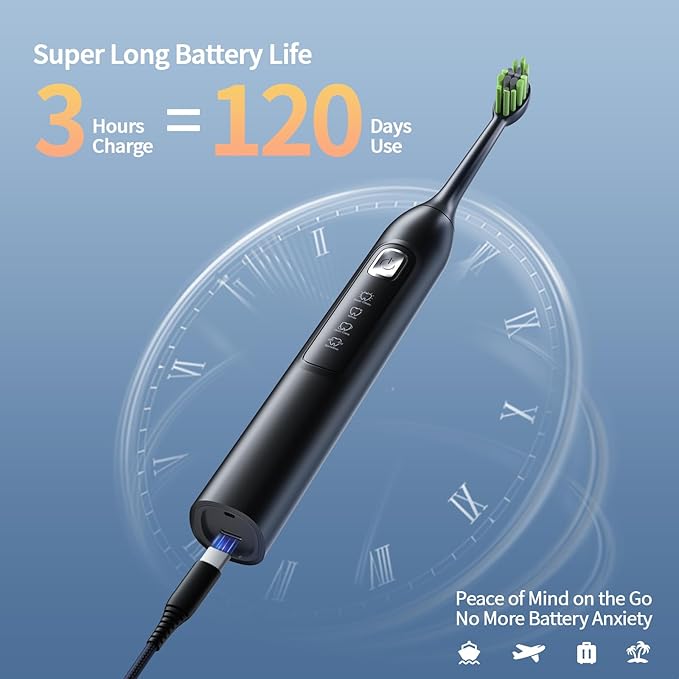 Sonic Electric Toothbrush for Adults: 42000 VPM Deep Clean for Sensitive Teeth Rechargeable Toothbrush with 6 Brush Heads 4 Modes &amp Smart Timer IPX7 Waterproof 120-Day Battery for Home/Travel
