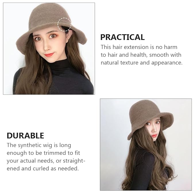 Wig Hat for Women Long Wavy Curly Hair Extensions Synthetic Wave Hat Perfect for Girls Women Bride Stylish Accessory